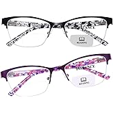 FONHCOO Bifocal Reading Glasses for Women, Metal Spring Hinge Blue Light Blocking Half Frame readers Anti UV/Glare/Eyestrain