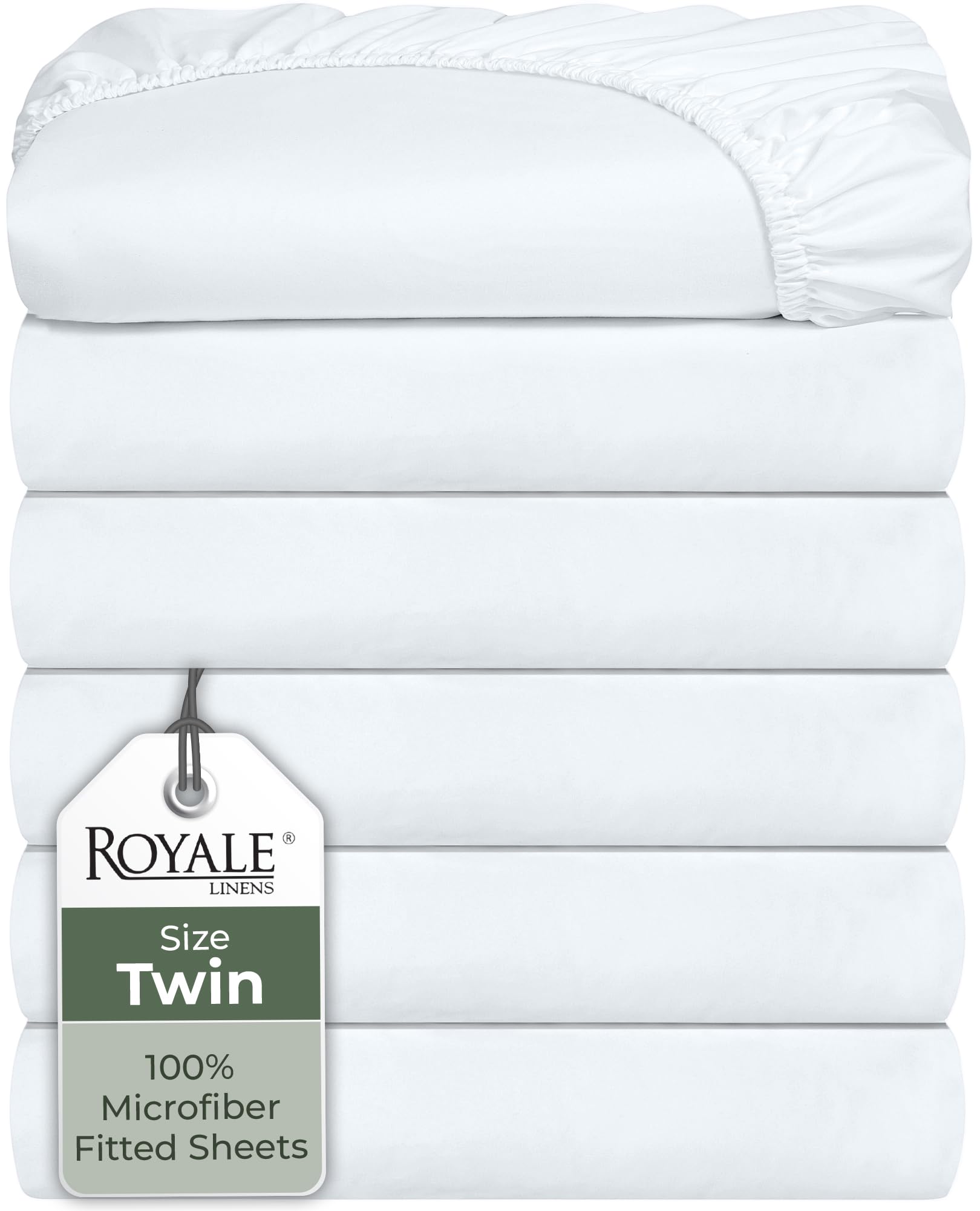 Photo 1 of Royale Linens 6 Pack Twin Fitted Sheet Set - Bottom Sheet - Ultra Soft & Breathable - Brushed 1800 Microfiber - Wrinkle & Stain Resistant - Hotel Quality Deep Pocket Stretches Up to 16" (Twin, White)