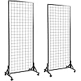 Sturdy Grid Wall Panels with T-Base Floorstanding on Wheels,Wire Gridwall Panel Display Rack Stand,2-Pack Black