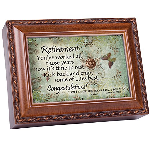 Cottage Garden Retirement Woodgrain Music Box/Jewelry Box Plays Amazing Grace