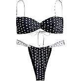 MakeMeChic Women's Polka Dots Bikini Set Tie Back Thong Summer Bathing Suit Swimsuit