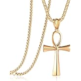 Rehoboth Stainless Steel Ancient Egyptian Coptic Ankh Cross Pendant Necklace for Womens Mens 24 Inch Chain Black Gold Silver