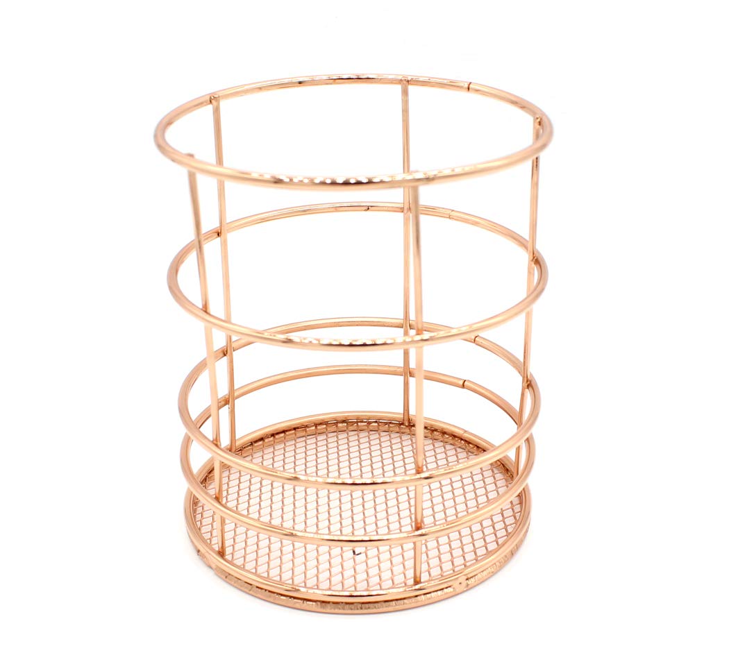 Hillento Pencil Holder, Metal Pen Pencil Holder, Rose Gold Pencil Holder, Desk Stationery Organizer for Home, School, Office Desk Supplies, Makeup Brush Organizer, Round