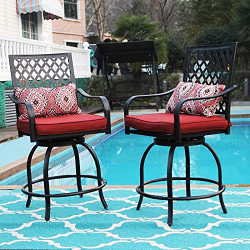 PHI VILLA Outdoor Swivel Bar Stools Set of 2, 27.5" Bar Height Patio