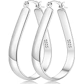 Senteria 5MM Wide Sterling Silver Hoop Earrings For Women Hypoallergenic Thick Silver Hoop Earrings Lightweight Oval Big Hoops Earring for Women 30/40/65MM