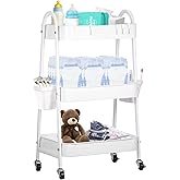 Baby Diaper Caddy Cart 3-Tier Metal Rolling Cart Nursery Storage Organizer for Baby Diapers and Newborn Essentials Storage