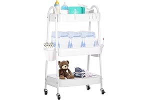 FOOK FISH Baby Diaper Caddy Cart Metal Nursery Storage Organizer 3-Tier Rolling Cart Organizer for Diapers and Baby Wipes New