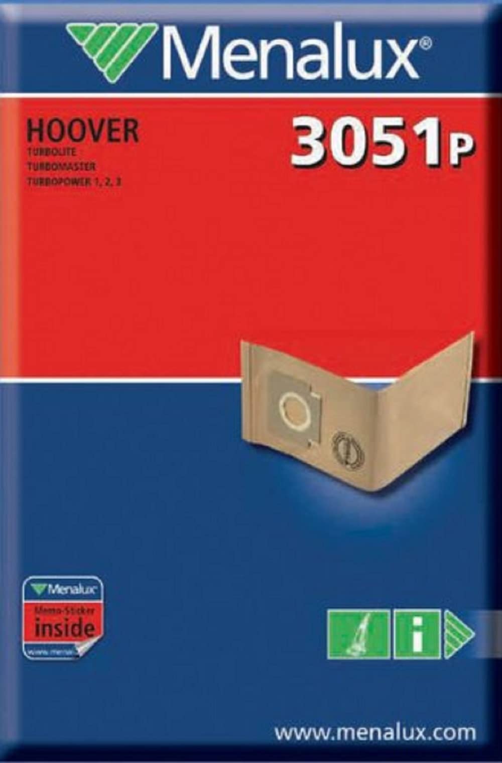 Menalux by Electrolux. 3050P Pack of 5 Paper Dustbags & 1 motor filter