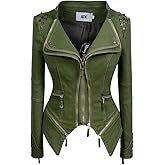 Fashion SX Womens Rivet Faux Leather Jacket Zipper Moto Biker Denim coat Motorcycle Outwear