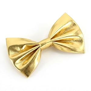 Jruher Gold Bow Tie for Men, PU Leather Adjustable Pre Tied Bowtie | Glossy gold PU leather bow tie has an adjustable pre-tie