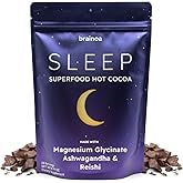 Brainoa Sleep Cocoa for Chocolate Lovers – With Magnesium Glycinate, Ashwagandha, Reishi Mushroom & L-Theanine – Bedtime Sleep Aid Drink for Adults – No Melatonin, Added Sugar, or Artificial Flavors
