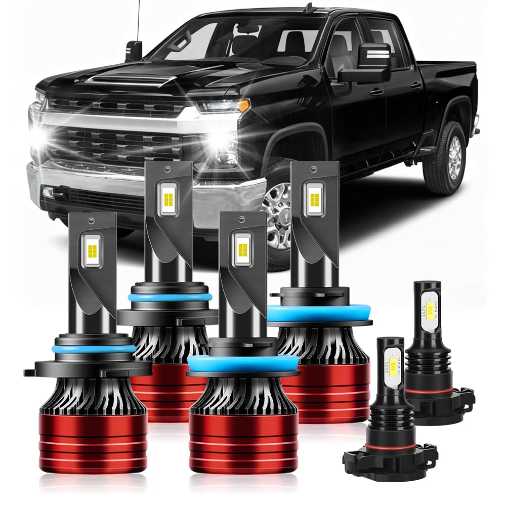 Photo 1 of CHUANGYOU Light Bulbs Compatible for 2008-2021 Chevrolet Silverado 2500 3500HD 9005 High Beam H11 Low Beam 5202 Fog Lights Combo Pack 800% Brightness with Cooling Fan Plug N Play Pack of 6