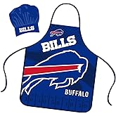 Mojo Licensing Buffalo Bills Apron Chef Hat Set Full Color Universal Size Tie Back Grilling Tailgate BBQ Cooking Host
