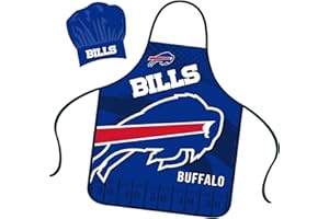Mojo Licensing Buffalo Bills Apron Chef Hat Set Full Color Universal Size Tie Back Grilling Tailgate BBQ Cooking Host