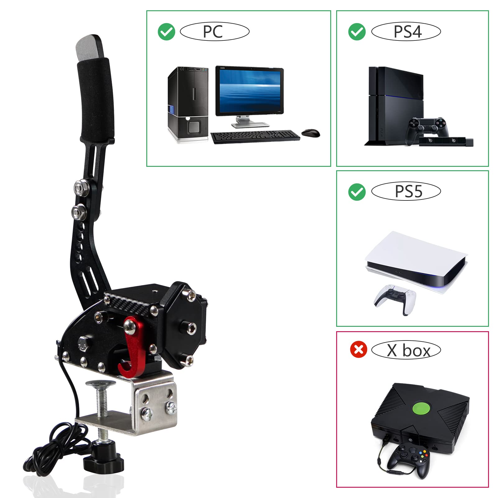 Photo 1 of YESHMA 64 Bit Upgrade 3-in-1 USB Handbrake Only for T300 Compatible With PS4/PS5 + PC Computer System Professional Gaming Peripherals for Racing Games with Non-Contact Plus Hall Sensor.With Clamp
