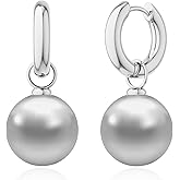 Moodear 14K Silver Plated Pearl Earrings for Women Trendy Dainty Drop Hoop Earrings Small Elegant Hypoallergenic Hoops Dangle Earrings Wedding Jewelry Gifts for Women