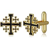 Fuguangju Jerusalem Cross Cufflinks for Men 925 Sterling Silver Black Cufflinks Jerusalem Cross jewelry