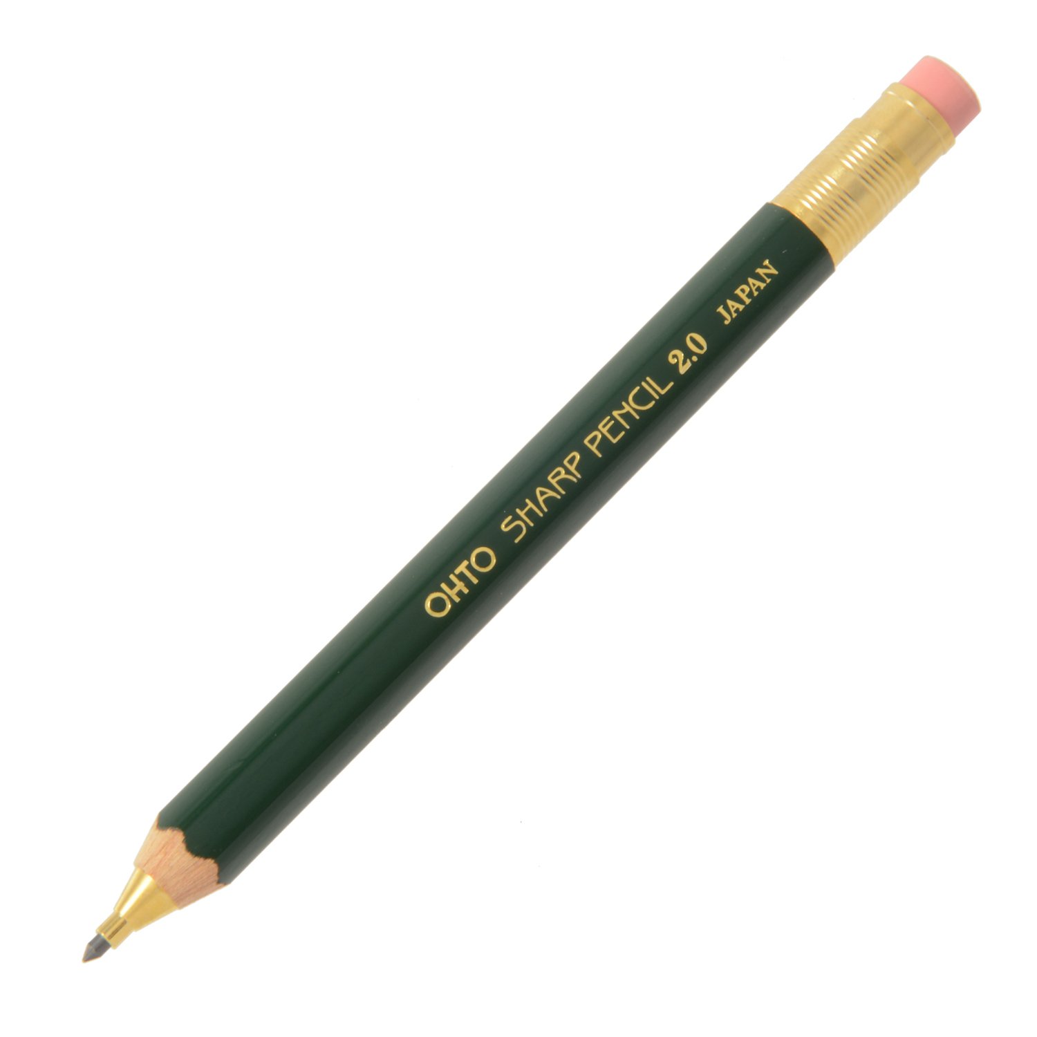 OHTO Mechanical Pencil Wood Sharp with Eraser 2.0, 2.0mm, Green Body (APS-680E-Green)