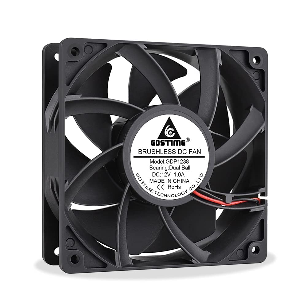 GDSTIME 120mm Fan 12V DC Brushless Computer Cooling Fan Dual Ball Bearing 120mm x 38mm 12038 4500 RPM 179.2 CFM Big Airflow Case Cooler For PSU Cabinet Server Workstation