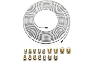 IHOTDER 25Ft of 3/16 Zinc Plated Copper Brake Line Kit - Includes 16 Inverted Flare Fittings - Universal Copper Coil Brake Line Repair Kit for Car,Home,Industrial (Silver)
