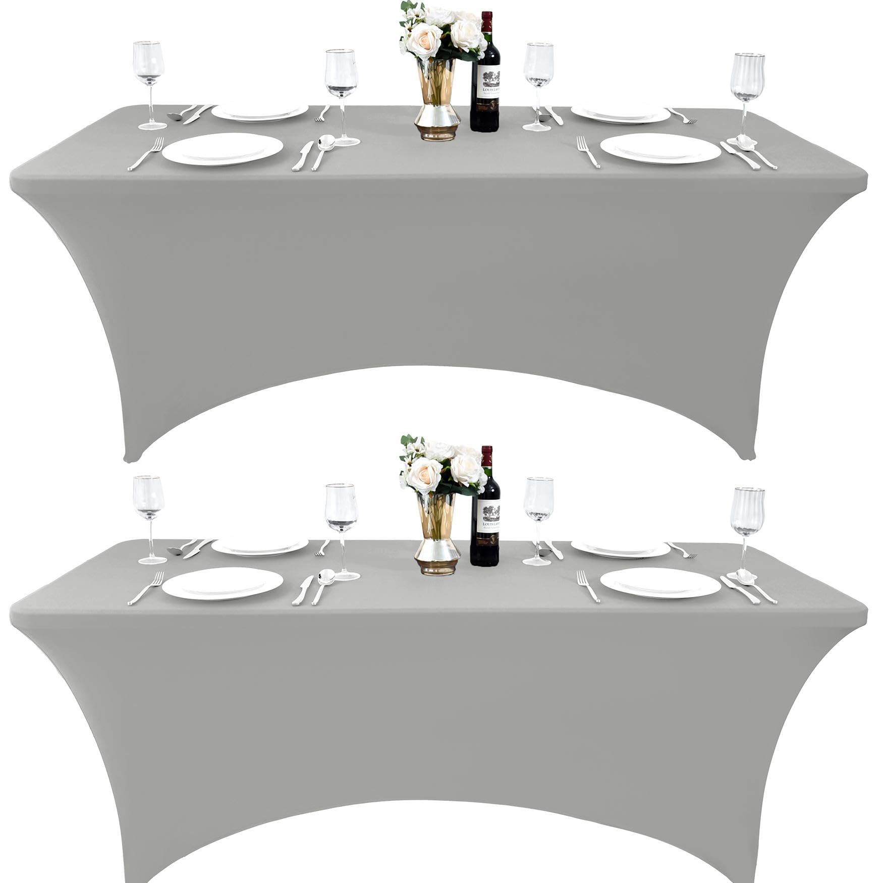 Photo 1 of ZarzaaSik 115 2-Pack 8ft Spandex Table Covers for Rectangle Folding Tables - Washable Elastic Tablecloth - Ultimate Fitted Table Protector for Parties, Banquet, and Wedding