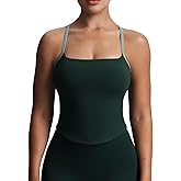 Aoxjox Women's Workout Sleeveless Color Block Lexi Tank Tops Contrasting Strap Cross Back Yoga Curve Longline Crop Top