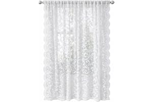 Pinelinq Vintage Lace Curtain 52 x 84 Inch White – 1 Panel Sheer Botanical Floral Window Panel with Rod Pocket – Light Filter