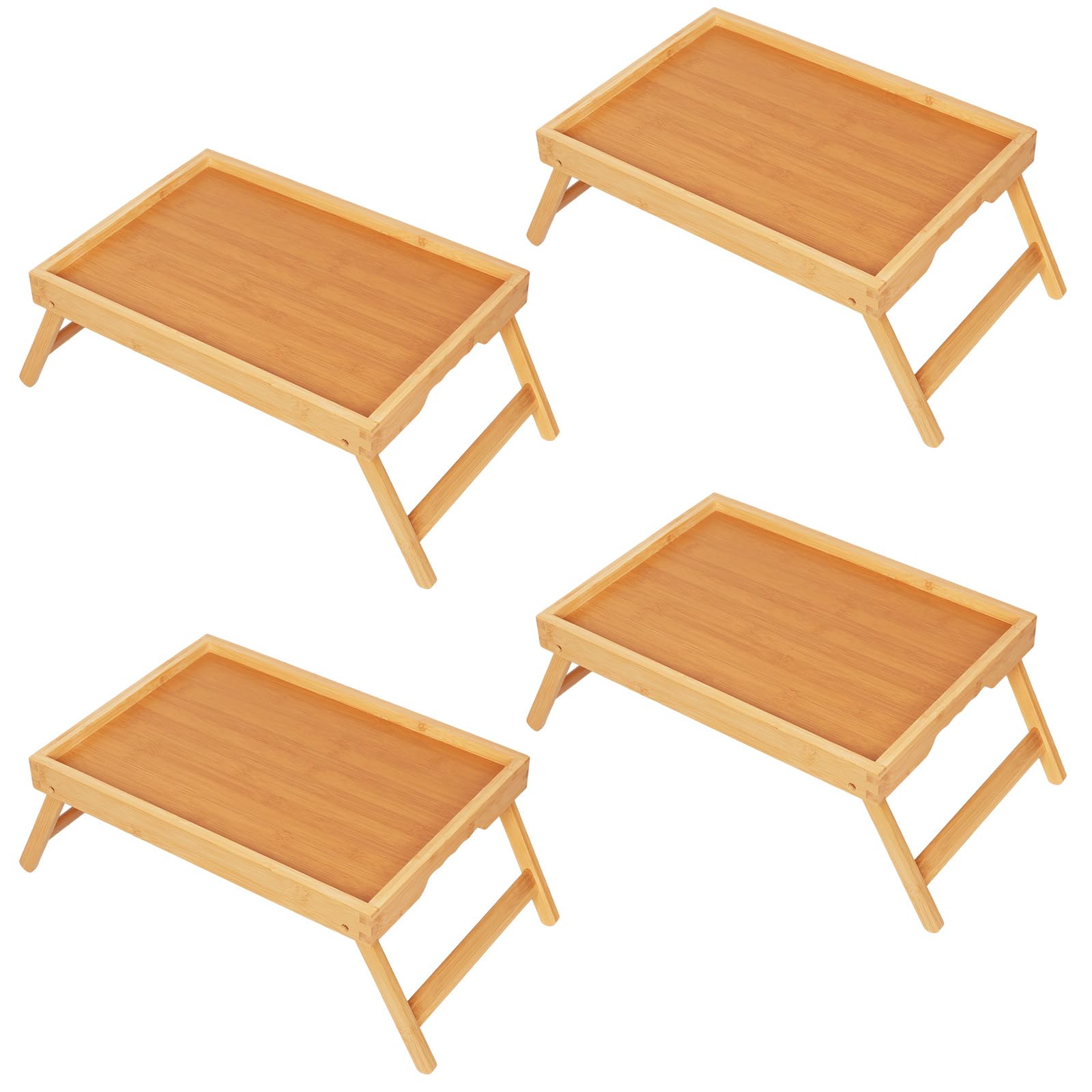 Photo 1 of Youpehom Bed Tray Table with Folding Legs, Bamboo Breakfast in Bed for Kitchen Serving Tray, Sofa, Eating, Used As Laptop Desk Snack Tray (4 Pack, Bamboo Color)