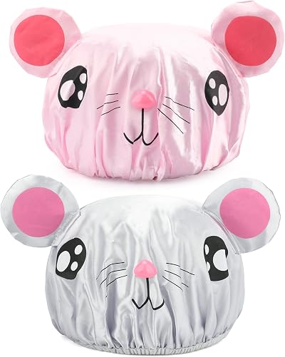 G2PLUS 2PCS Elastic Kids Bath Caps Double Layer Cartoon Hat Shower Cap