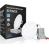 TORCHSTAR 6 Inch Slim LED Recessed Lighting with Junction Box, CRI90 Aluminum Dimmable 12W Ultra-Thin Recessed Light, 5000K Daylight, 1100LM Basic Series LED Downlight, ETL & ES & FCC, Pack of 6