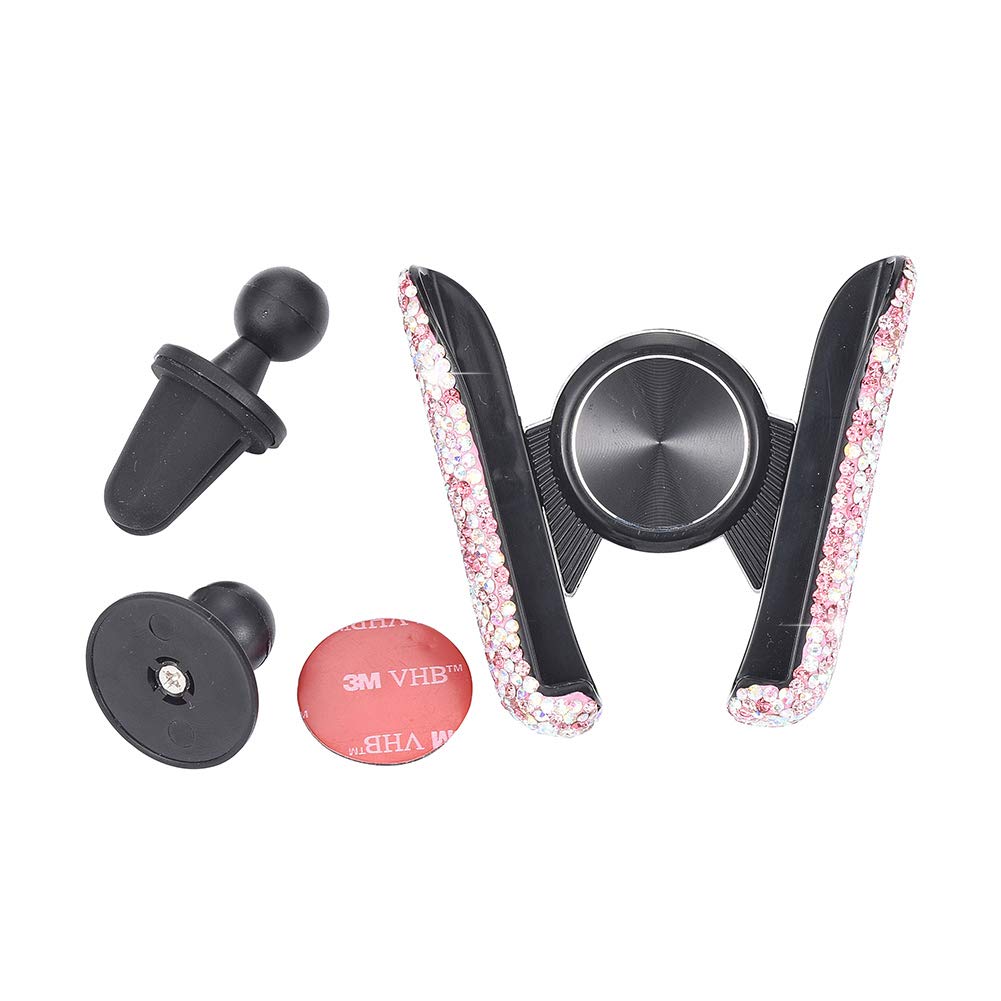 JSCARLIFE Bling Bling Air Vent Mount Phone Holder Crystal Rhinestone Car Stand Phone Holder for GPS Screen MP5 (Pink)