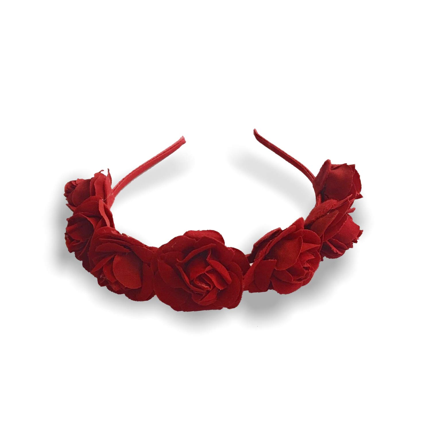 Rose Garland on Headband Women Girls Crown Halloween Sugar Skull Velvet Fabric Alice Band (Burgundy)