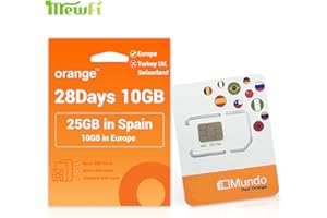 MEWFI Orange Prepaid Europe Sim Card 28 Days, EU 10GB, Spain 25GB, 5000 Min Local Calls, Activation Required, Applicable to 27 States of The European Union (1pc 28 Days 10GB-Activate Required)