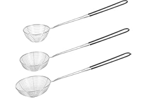 Small Round Hot Pot Strainer - Stainless Steel Asian Shabu Shabu Spider Skimmer Spoon Set, Mesh Slotted Scoops Soup Ladle (Sm