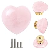 Malimali 4pcs Rose Quartz Heart Cabinet Knobs, Pink