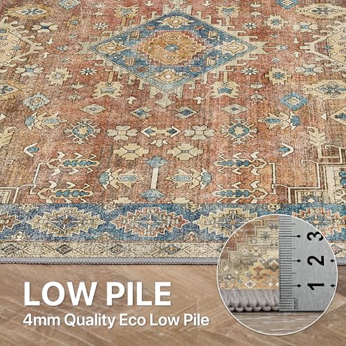 BEIMO Short Pile Living Room Rug, Vintage Non-Slip Washable Rugs, Large Carpet for Living Room, Bedroom, Dining Room, Antique Red, 120X170CM