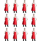 TSD STORY Total 12 PCS Plain Red Bib Apron for Women Men Adult with 2 Front Pockets Cooking Kitchen Baking BBQ(True Red-12pcs)