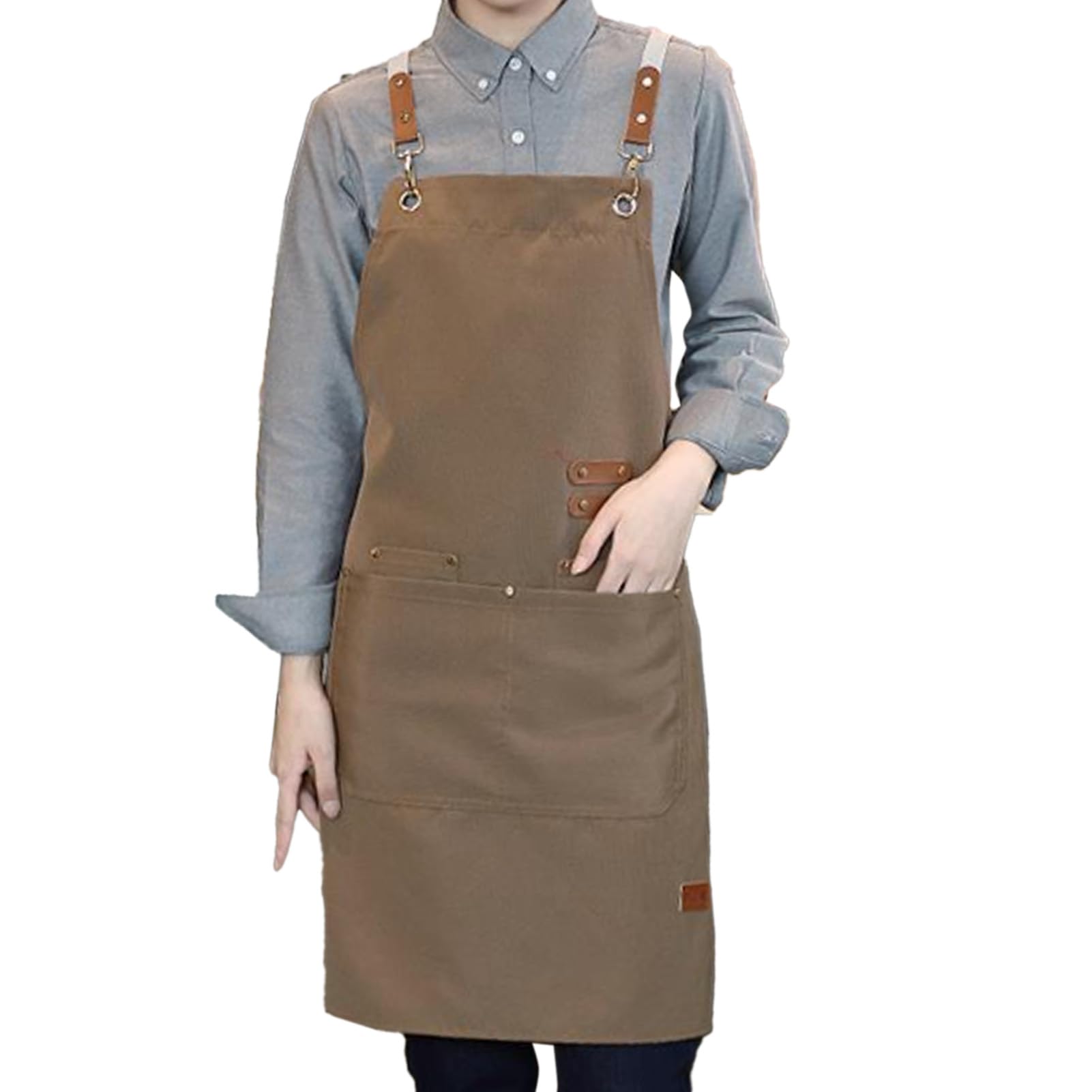Cyrank Bib Apron, Adjustable Chef Apron with 2 Pockets Chef Kitchen Apron Waterproof Cross Back Aprons Gardening Apron Baking Apron Hair Stylist Apron for Cooking Baking