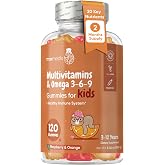 maxmedix Kids Multivitamin Gummies with Omega 3 6 9 | 120ct, 2 Month Supply | 20 Vitamins &amp; Minerals with Vit A, C, D, E, B12 &amp; Zinc | Immune Health, Brain Development &amp; Growth Support, Plant-Based Omega