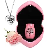 Small Urns for Human Ashes Keepsake - 1.6" Pink Mini Cremation Urn with Necklace Heart Box - Very Feminine Pretty Tiny Funeral Urn - Little Miniature Urn Memorial Gift for Baby Mom Sister Women Female