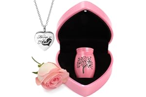 YMBEST Small Urns for Human Ashes Keepsake - 1.6" Pink Mini Cremation Urn w/Heart Box Necklace - Very Feminine Pretty Tiny Funeral Urn - Little Miniature Urn Memorial Gift for Baby Mom Sister Women Female