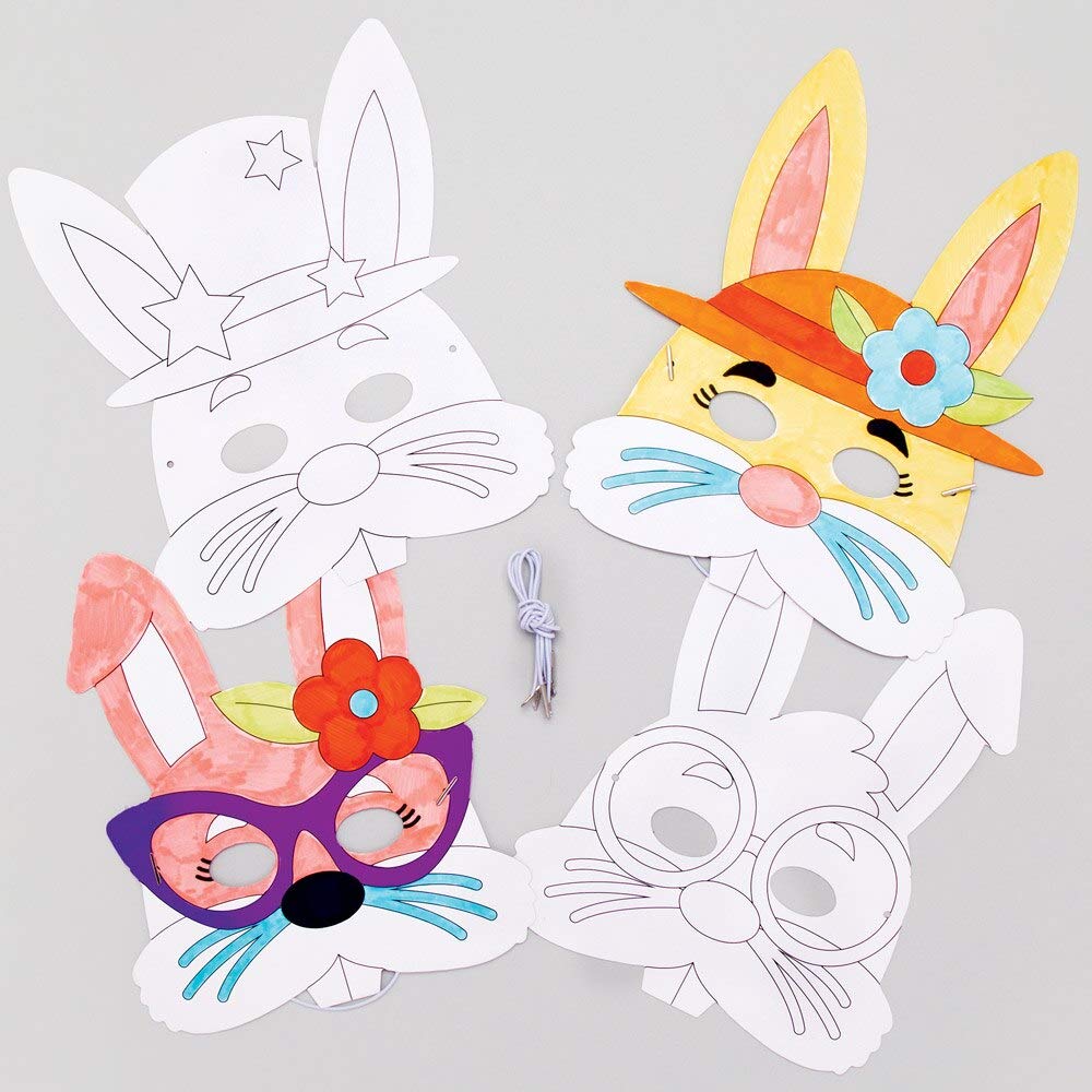 Baker Ross Easter Bunny Colour In Masks - Pack of 8, Kids Crafts (AT430),White,28 x 22.5 x 2.5 cm; 150 Grams