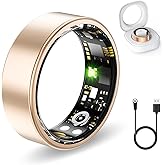 Smart Rings for Women Men, Fitness Ring with Heart Rate, Blood Oxygen, HRV, Pressure, Sleep Tracker, Step Tracker, No Subscription Fee, IP68 Waterproof Smart Ring for iPhone & Android (Gold, 8#)