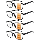 VisiWell 4 Pack Progressive Multifocus Reading Glasses Blue Light Blocking Readers for Men Women with Spring Hinge