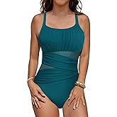 VIMPUNEC One Piece Swim Suits for Women Modest Tummy Control Bathing Suit Sexy Mesh Swimwear
