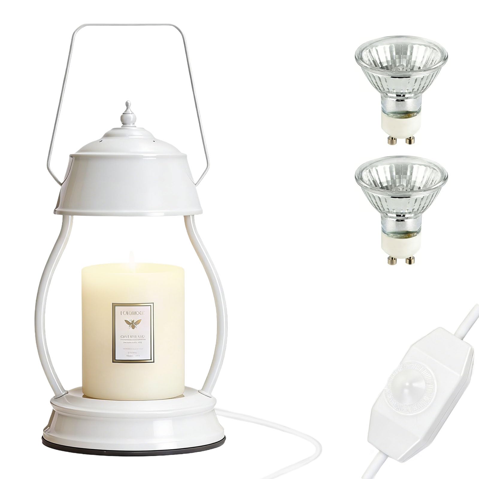 LXTaoler Candle Warmer, Adjustable Temperature Candle Lamp with 2 Bulbs(50 W) for Bedroom Living Room Study Decor (White 6‘’x 12'')
