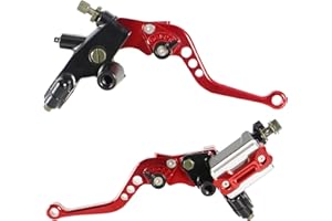 Htostar Racing Universal 7/8" Handlebar Motorcycle Brake Clutch Lever with Master Cylinder Reservoir Compatible with Harley Honda Kawasaki Suzuki Yamaha(Red)