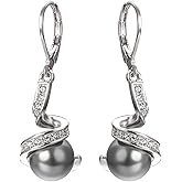 JOLCHIF Dainty Pearl Leverback Dangle Earrings for Women 18K Gold Plated Rhinestone Hoop Drop Earrings Women Dangling Jewelry