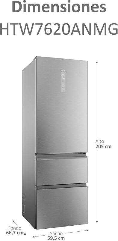 3D 60 Series 7 Pro HTW7620ANMG - Frigorífico Combi, 414L, Cajones Direct Access, WIFI, Botellero, Motor Inverter, My Zone Pro, Humidity Zone, Total No Frost, 59.5x205cm, Daylight LED, Inox