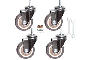 YEWEKE Stem Casters, 360 Degree Swivel Stem TPR Wheels with Metric M6-1.0x15mm Thread Rods Replacement Industrial Castors for Carts, Furniture, Dolly, Workbench (2.0 inch Without Brakes)